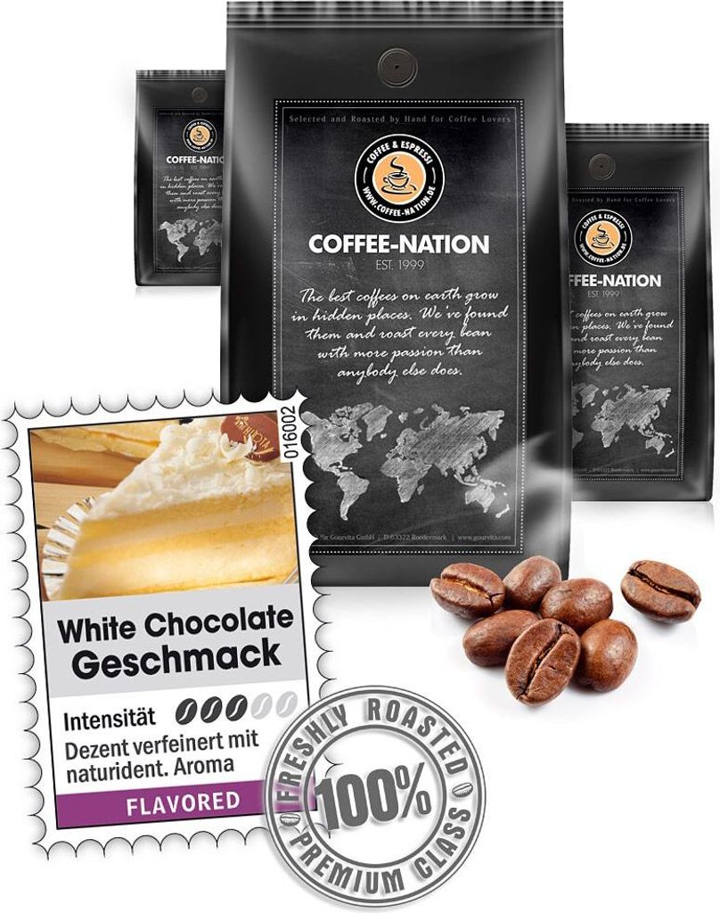 Kaffee WHITE CHOCOLATE aromatisiert von Coffee-Nation, 500g Produktbild 