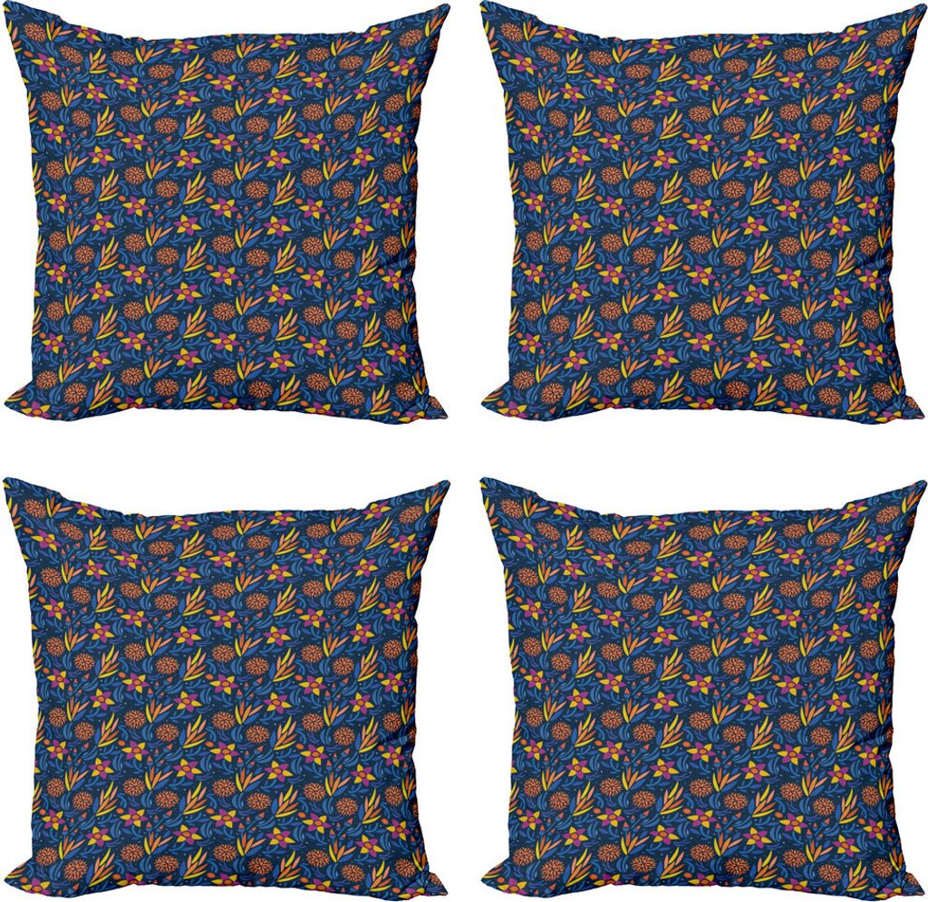 ABAKUHAUS Blumen Kissenbezug Set (4 Stück), Blumen Zusammensetzung, Moderner Doppelseitiger Digitaldruck, 45 cm x 45 cm, Mehrfarbig