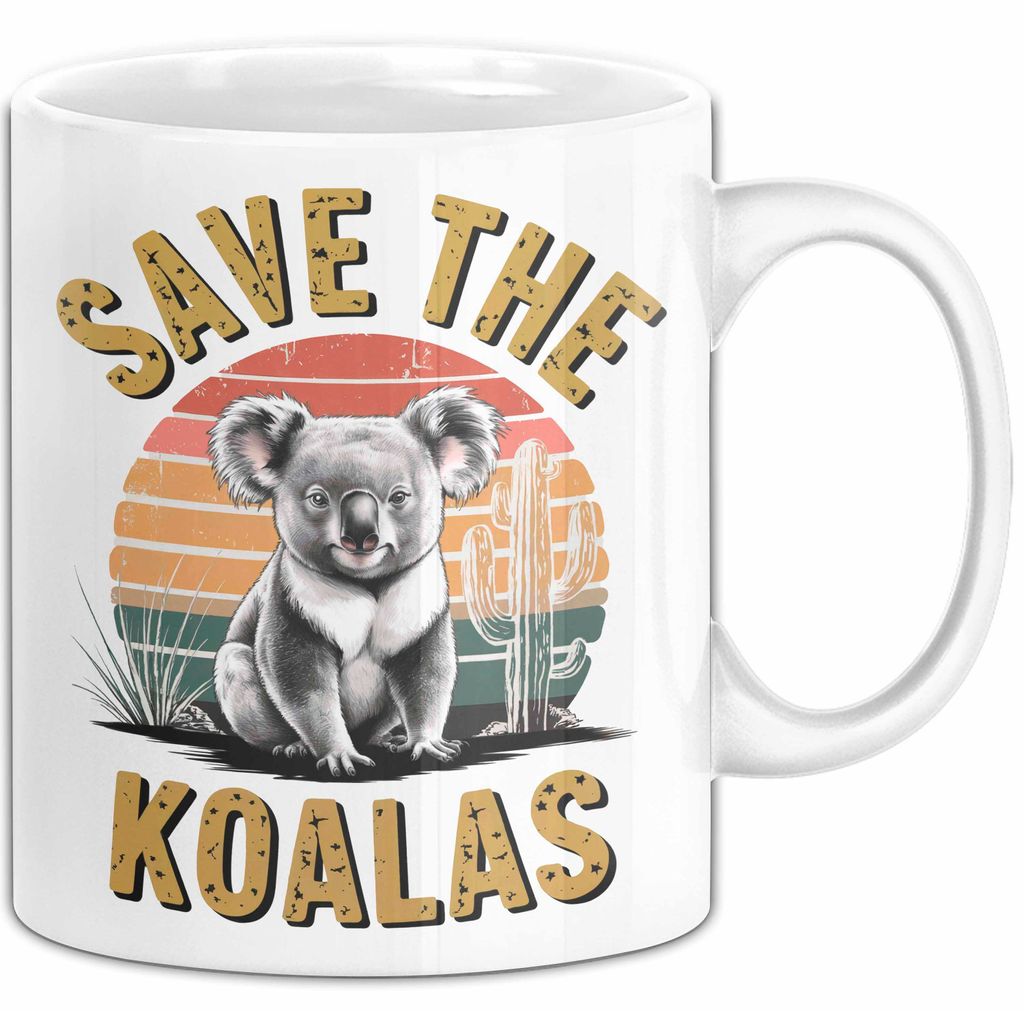 Koala Tierliebhaber Tasse Geschenk Lustige Geschenkidee Spruch Rettet Die Koalas (Weiß)