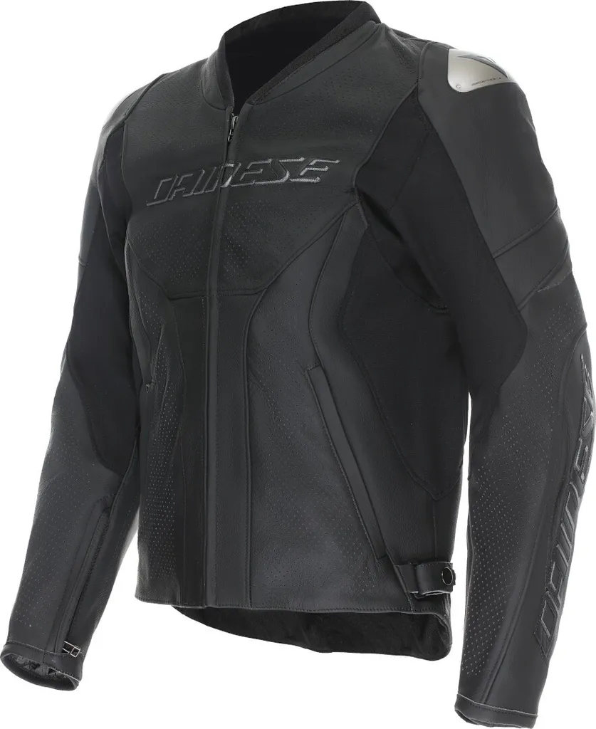 Blouson Moto en Cuir de Vachette Dainese Racing 5 Noir Sportif Perforé