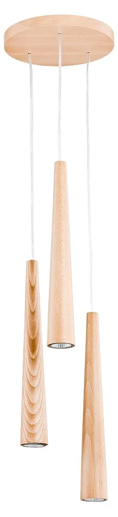 Luminaire de plafond bois 3 spots GU10 SEAL - Suspension longue 95 cm