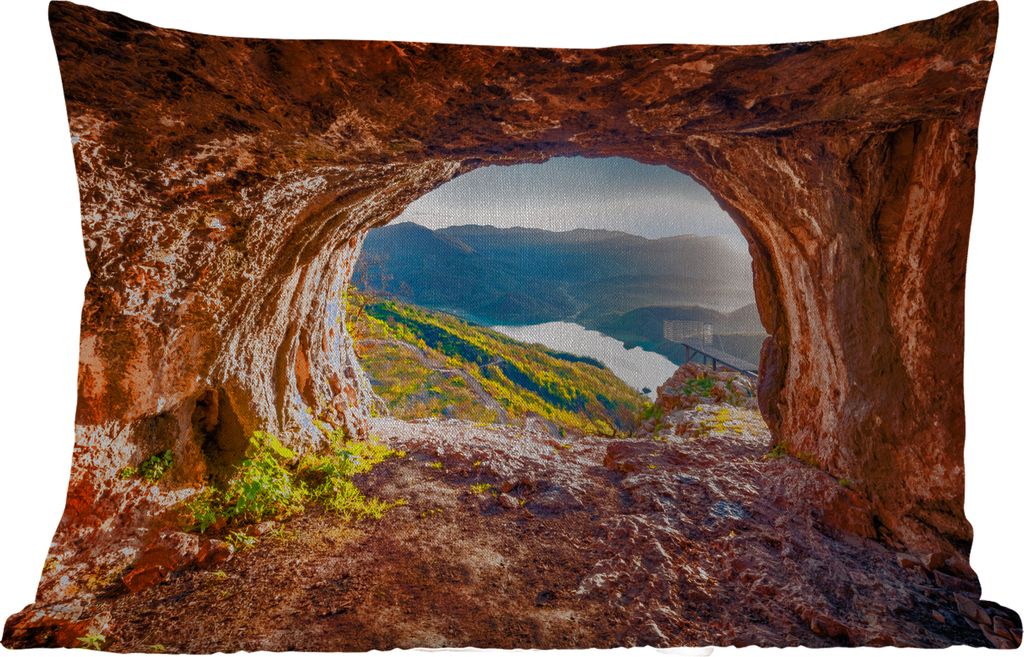MuchoWow Outdoor Kissen - Höhle - Berg - Landschaft - Natur - 50x30 cm - Wetterfest - Lounge Kissen - Sofa kissen - Wohnzimmer Dekoration