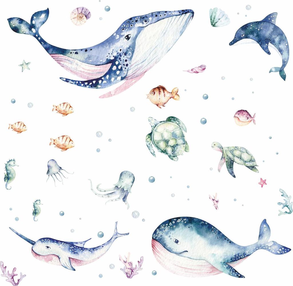 205 Wandtattoo Meerestiere Aquarell - 1000 x 560 mm