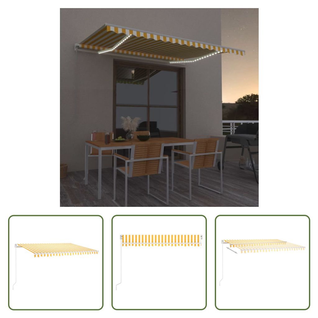 The Living Store Markise Manuell Einziehbar mit LED 450x300 cm Gelb und Weiß