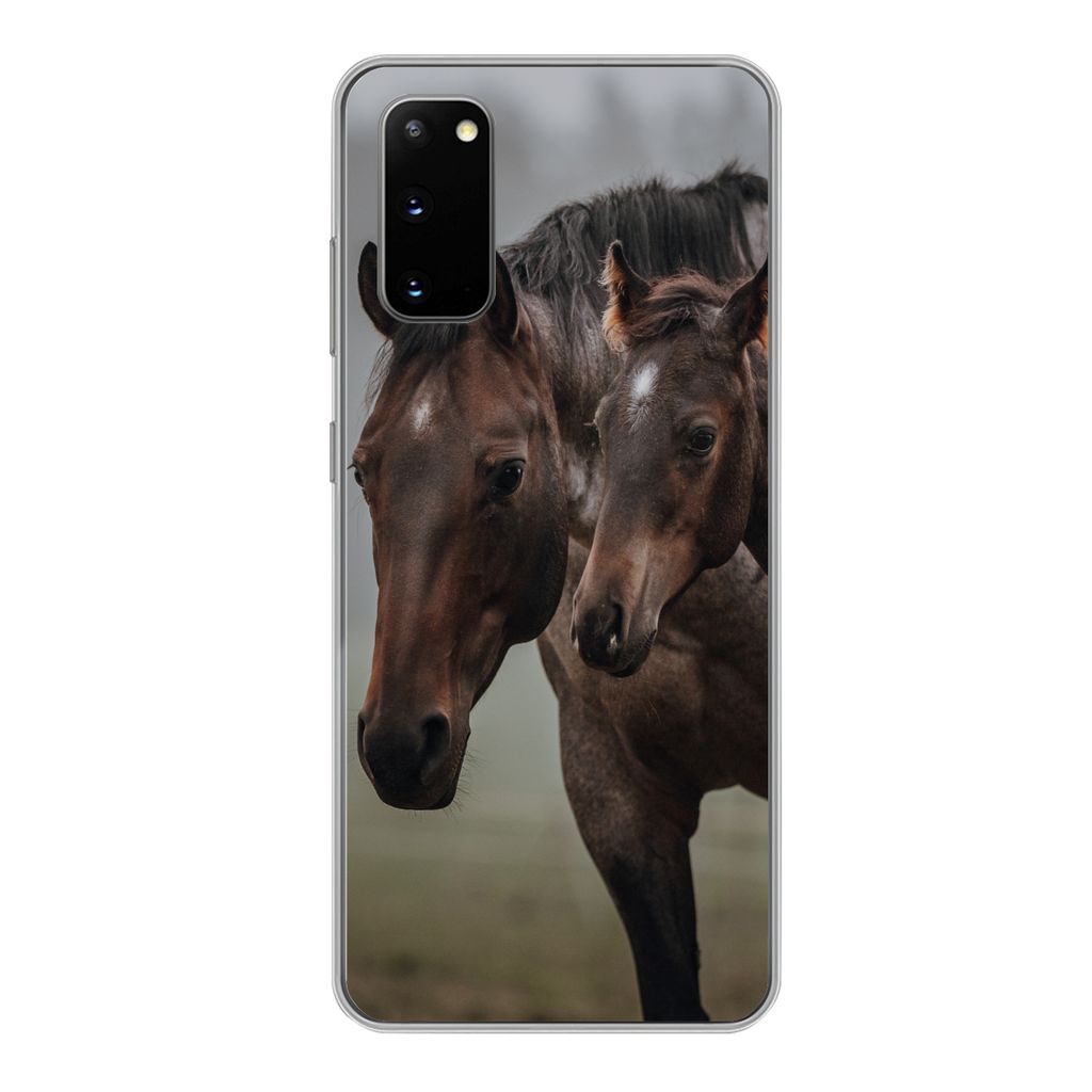 MuchoWow Handyhülle Schutzhülle Hülle für Samsung Galaxy S20 Pferde - Nebel - Landschaft Silikon Softcase Handy Hülle - Bild