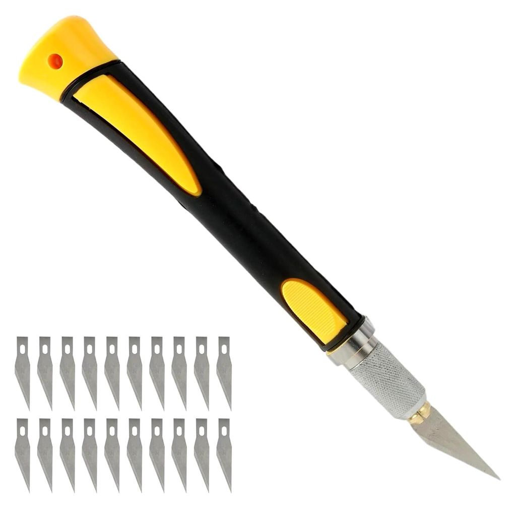 Bastelmesser Skalpell Set in Grau mit Ergonomischem Softgriff, Carving Craft Messer, Cuttermesser, inklusive 10 Ersatzklingen mit Rostschutz-Ölfil...