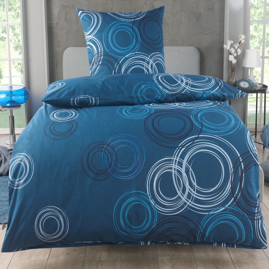 Bettwäsche 135x200 Baumwolle Sets, Kreismuster Bettbezug 135 x 200 cm, Kissenbezug 80x80 cm, Renforcé, Bettwäsche mit Reißverschluss