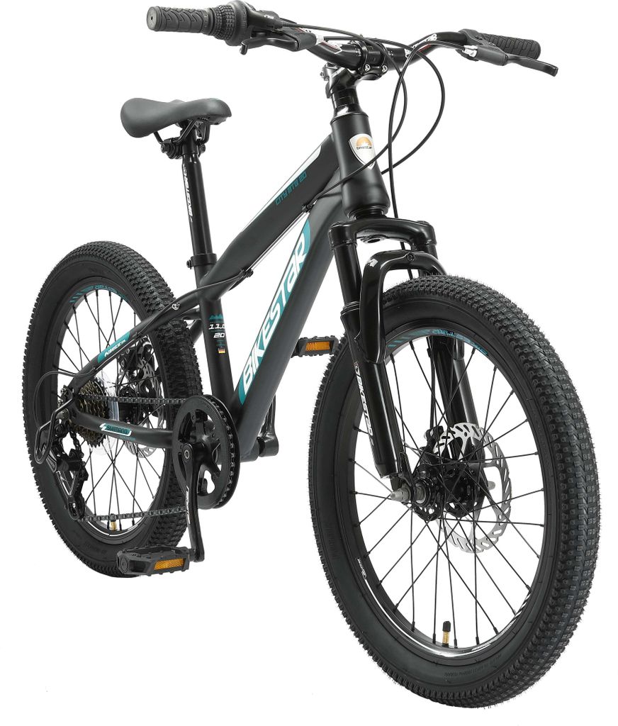 BIKESTAR Kinder Jugend Mountainbike 20 Zoll ab 6 - 7 Jahre | 7 Gang Hardtail MTB Scheibenbremse Federgabel | Schwarz