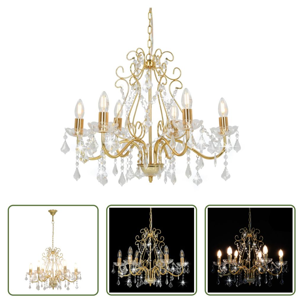 The Living Store Kronleuchter mit Kristallperlen Golden Produktbild 
