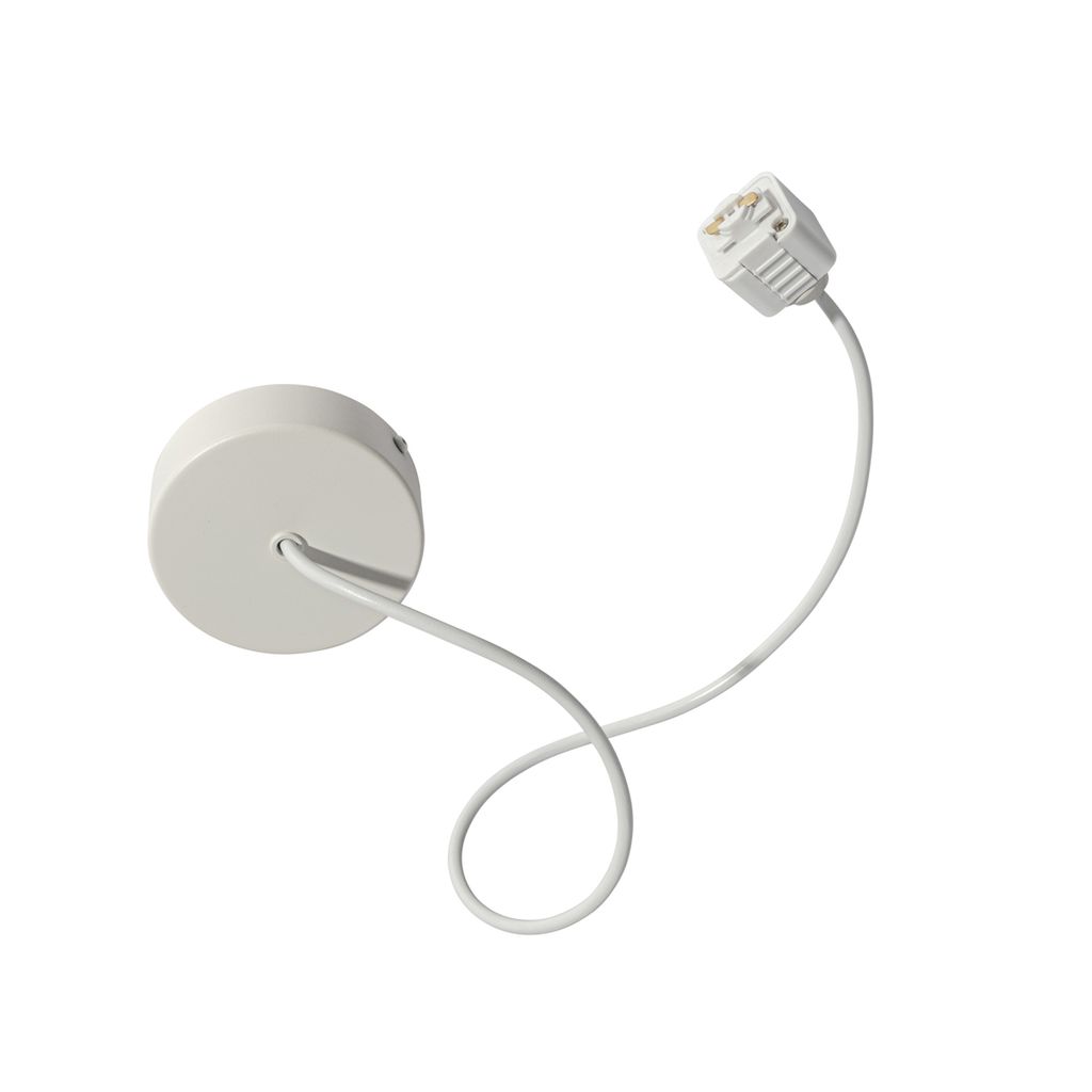 QAZQA - Stromzufuhr mit runder Montageplatte für 1-phasige Schiene weiß - Iconic I Wohnzimmer I Schlafzimmer - Stahl Rund - LED geeignet