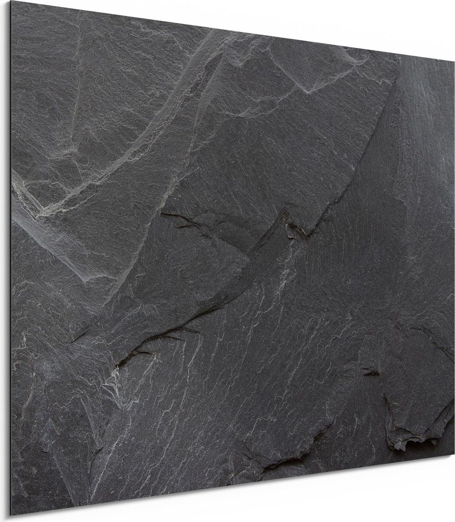 DEQORI Alu-Dibond Bild Weiß 80x60 cm 'Schiefersteinoptik' Wandbild Metall dünn Design