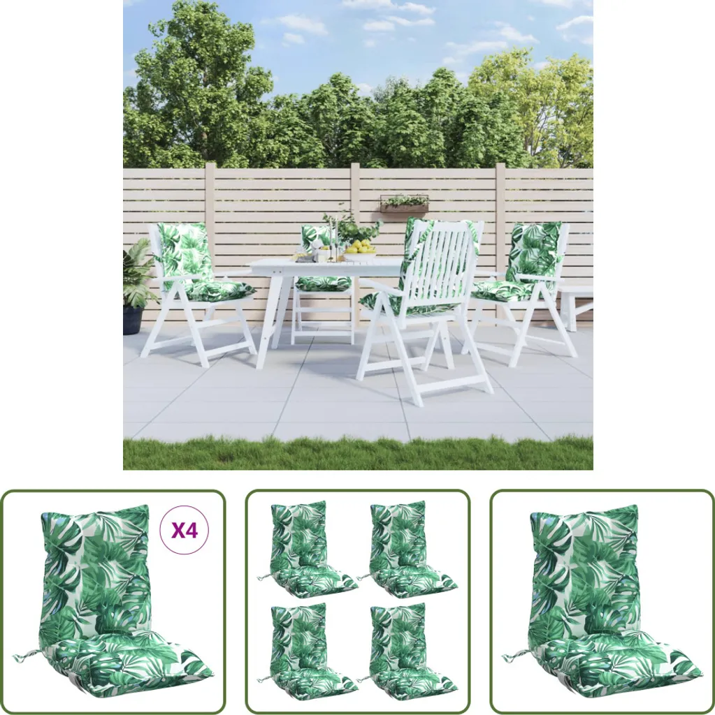 The Living Store Cuscini per schienale basso 4 pezzi. Tessuto Oxford con motivo a foglie