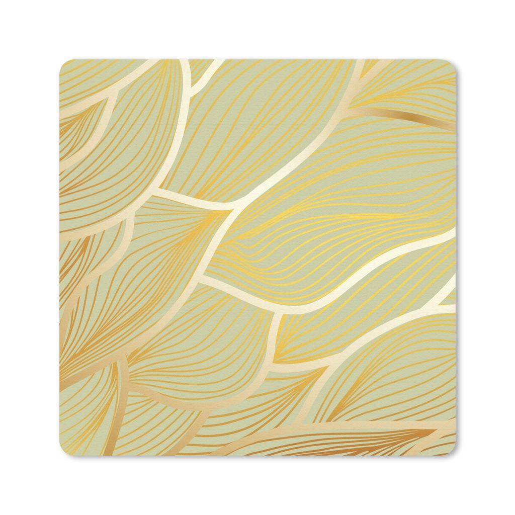 MuchoWow Mauspad Mousepad Goldene Wellen auf grünem Hintergrund 20x20 cm - Mousepads - Maus Mat - Pad - Mausunterlage - Desk Mat - Bureauartikeln