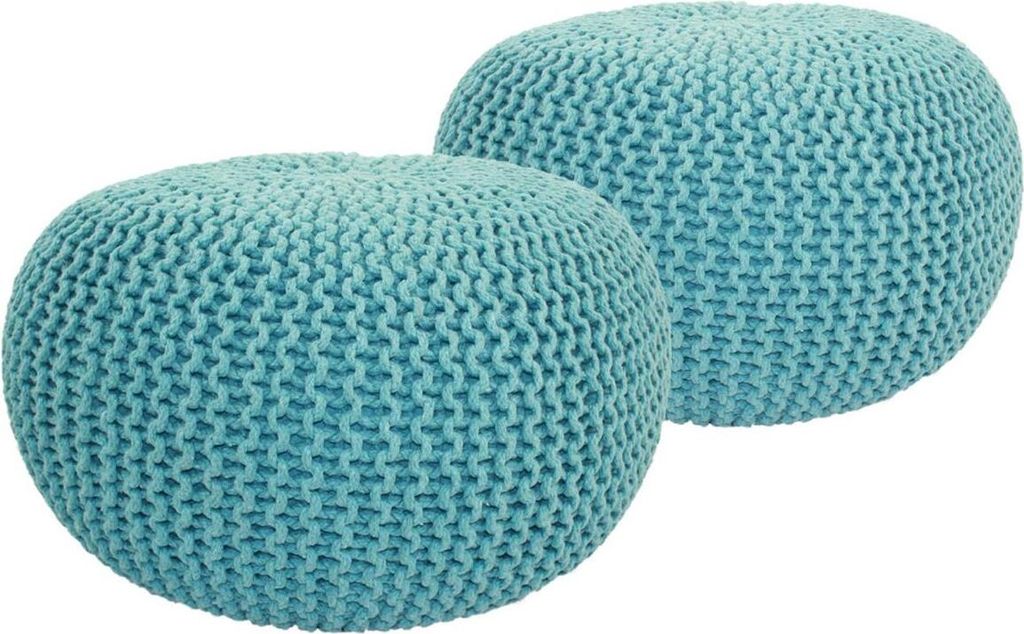 Soma Sitzhocker Pouf Hocker SET 2 Stück Grobstrick-Optik Ø 55 cm, H 37 cm (BxHxL) 55 x 37 x 55 cm mint & mint