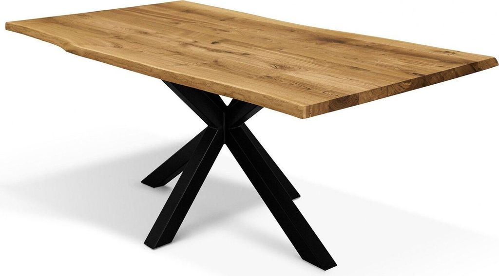 Esstisch Life-Edge Wildeiche massiv in 180x100 cm mit XX-Gestell Baumkanten