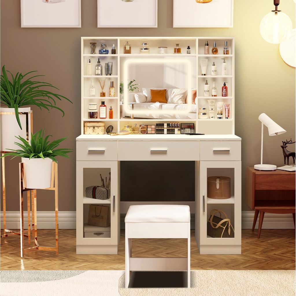 AIORBER Vanity Schminktisch mit LED Spiegel, 3 Lichtfarben, Produktbild 