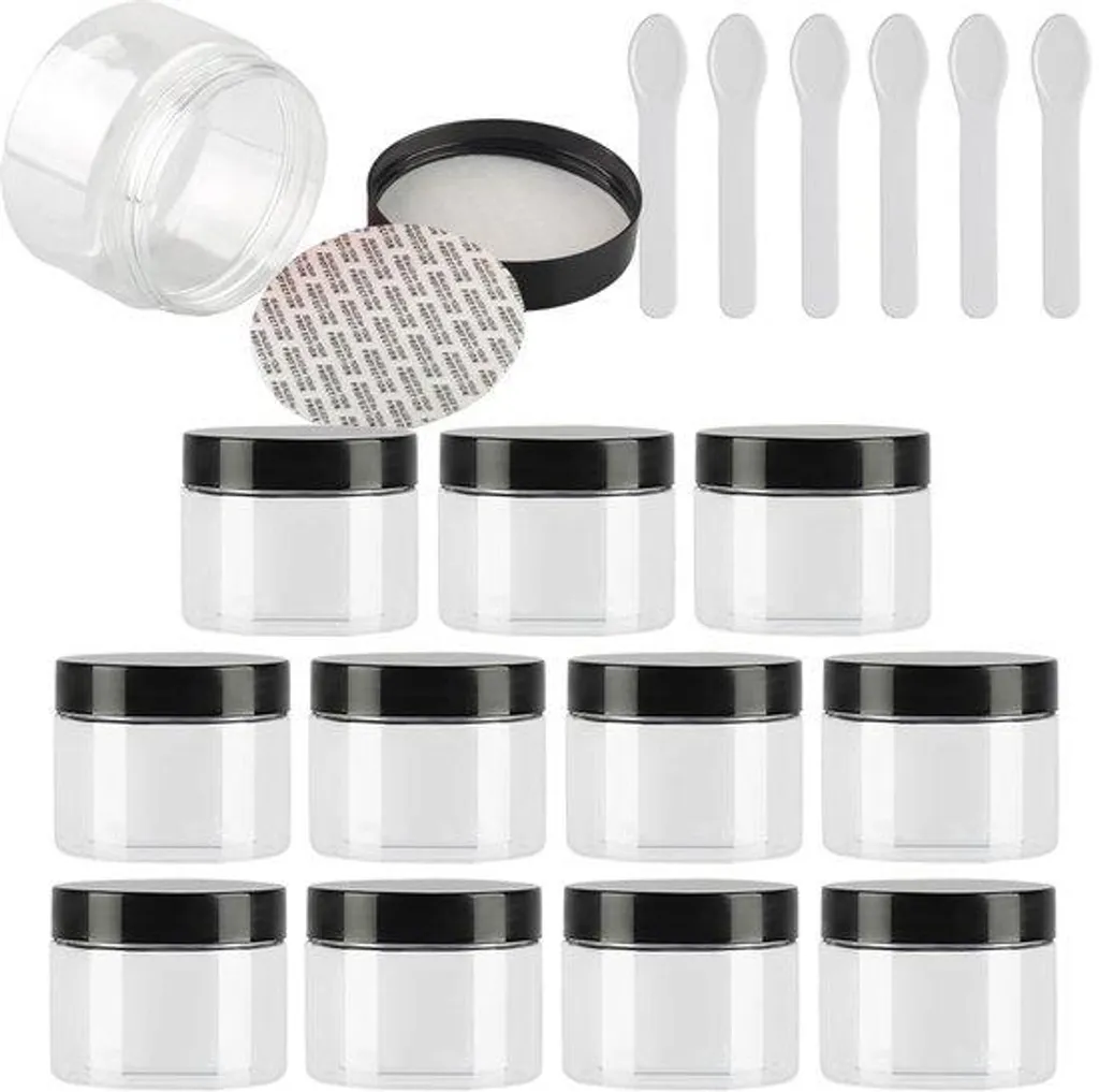 Récipients cosmétiques vides 150 ml en plastique et bouchon noir x12
