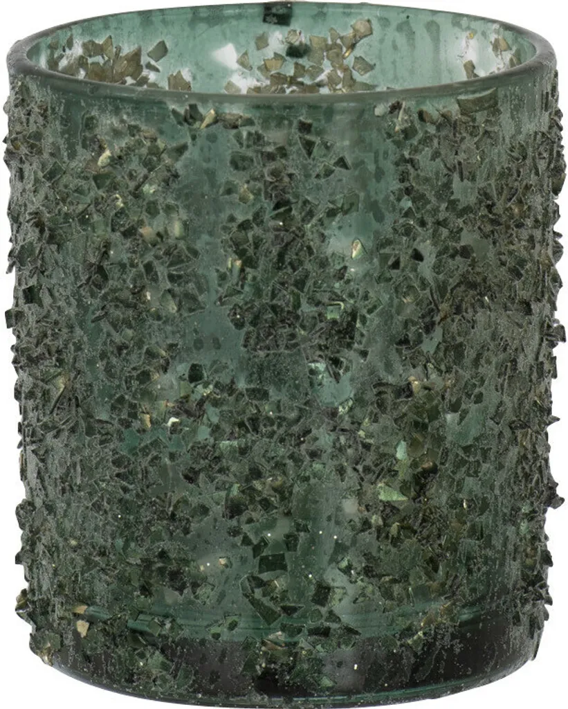 J-Line Porte-bougie Chauffe-plat Pierres Fines en Verre Gris Vert Small