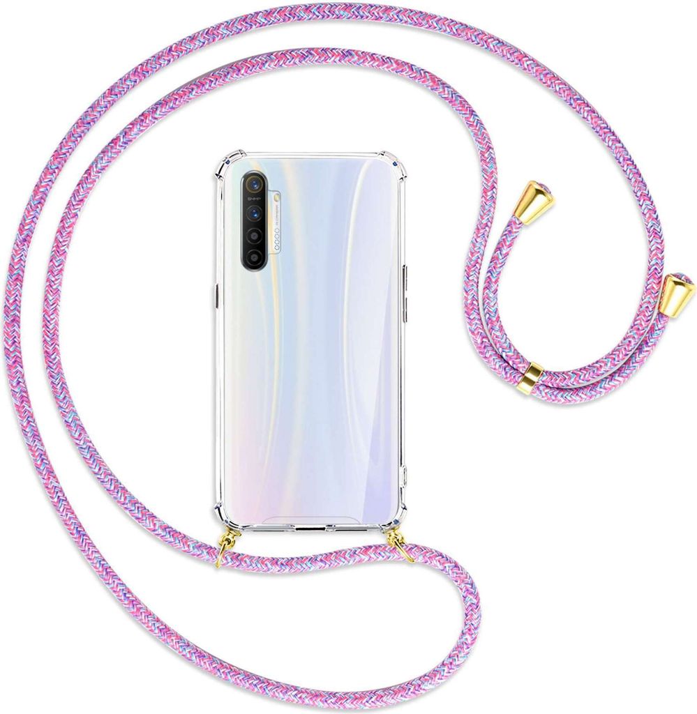Handykette Backcover-Schutzhülle mit Band (Metall goldfarben) für Realme XT / XT 730G / X2 - lila/rosa/blau