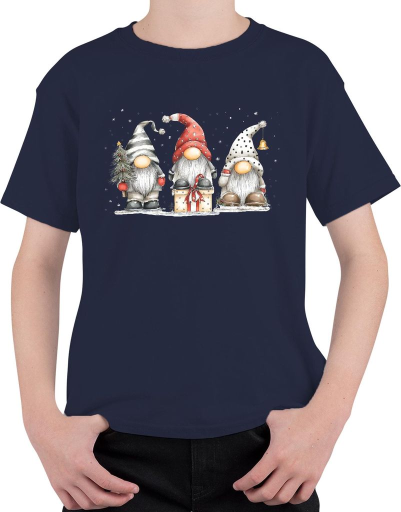 Weihnachtswichtel Geschenk Baum Glocke Schneeflocken Lustig Uni Kinder T-Shirt, Navy, 128