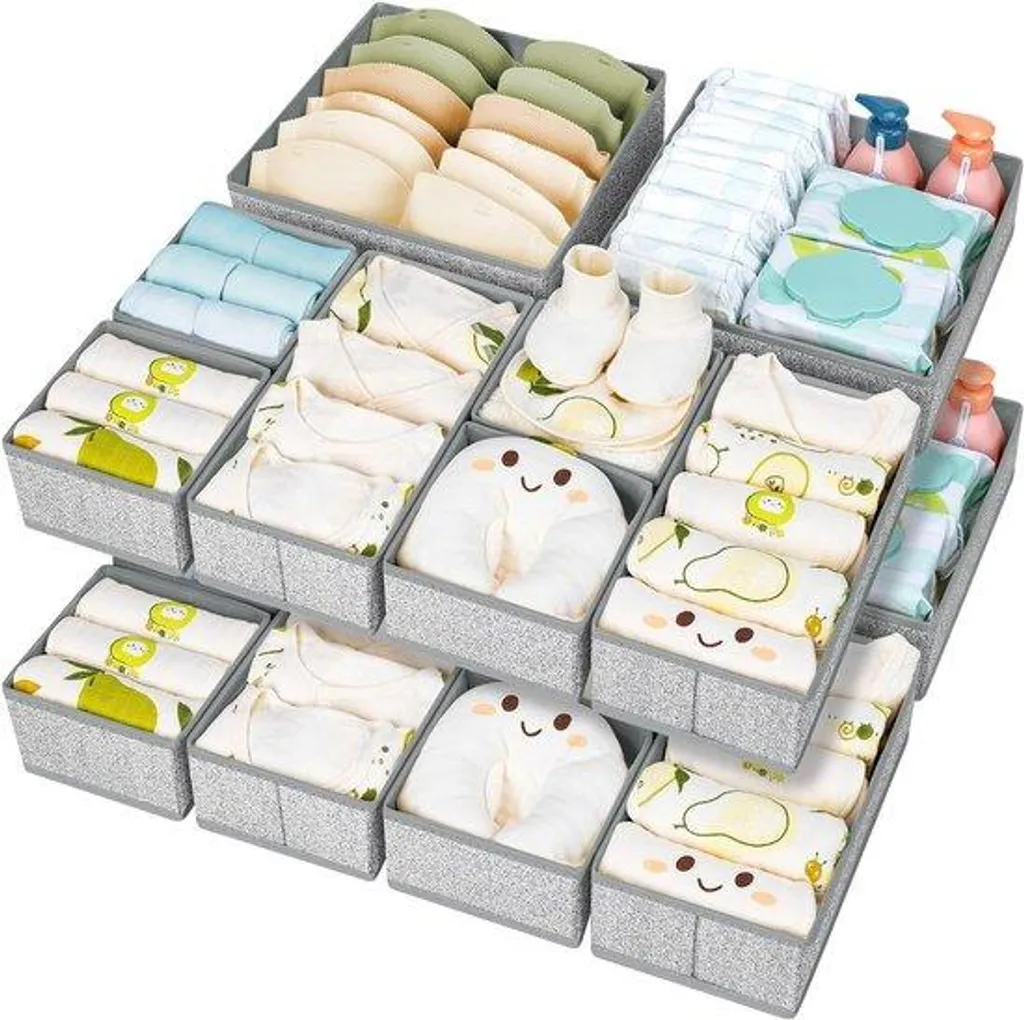 Organisateur de vêtements Falter en tissu gris, lot de 15 bacs pliables