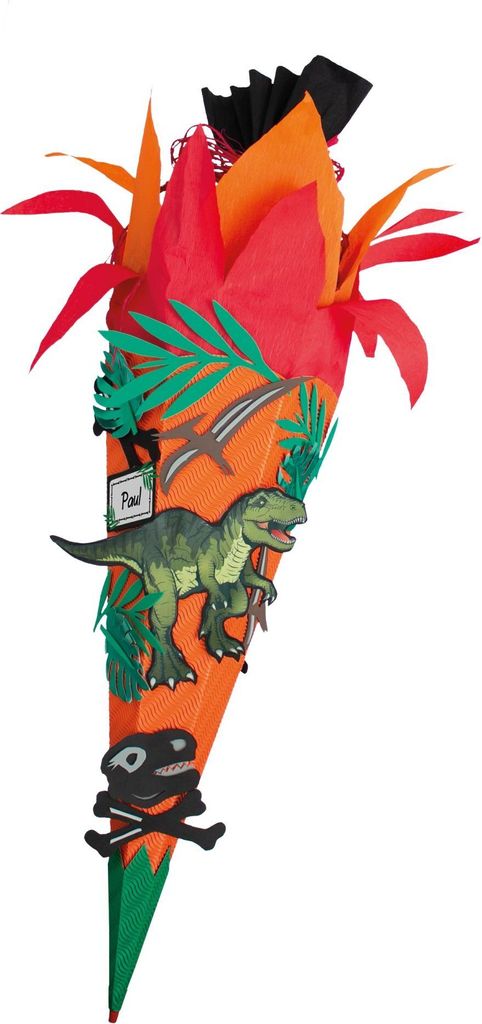 Schultüten-Bastelset Tyrannosaurus 68 cm 6-eckig Rot(h)-Spitze Kreppverschluss