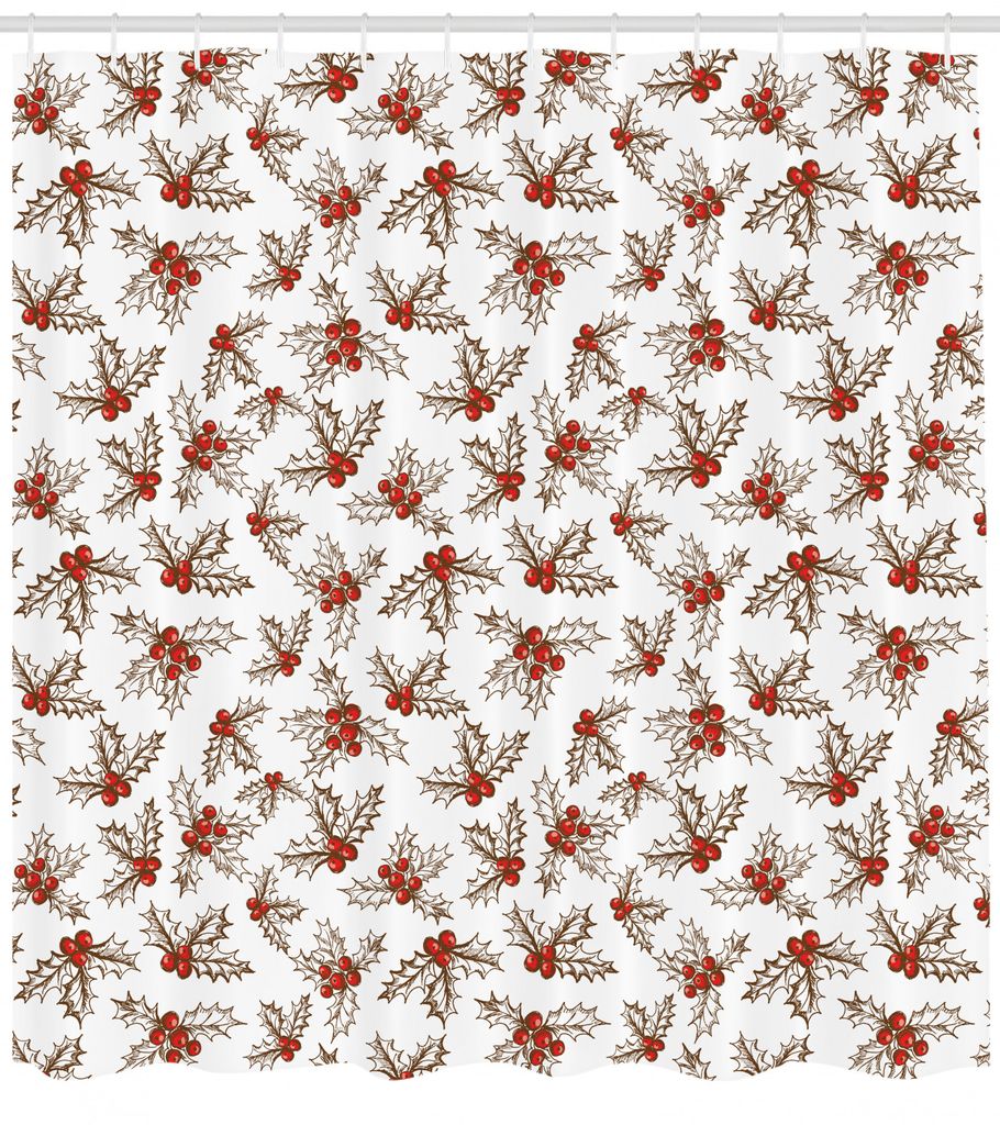 ABAKUHAUS Weihnachten Duschvorhang, Holly Beeren Blätter, Bakterie Schimmel Resistent inkl. 12 Haken Waschbar Stielvoller Digitaldruck, 175 x 200 ...