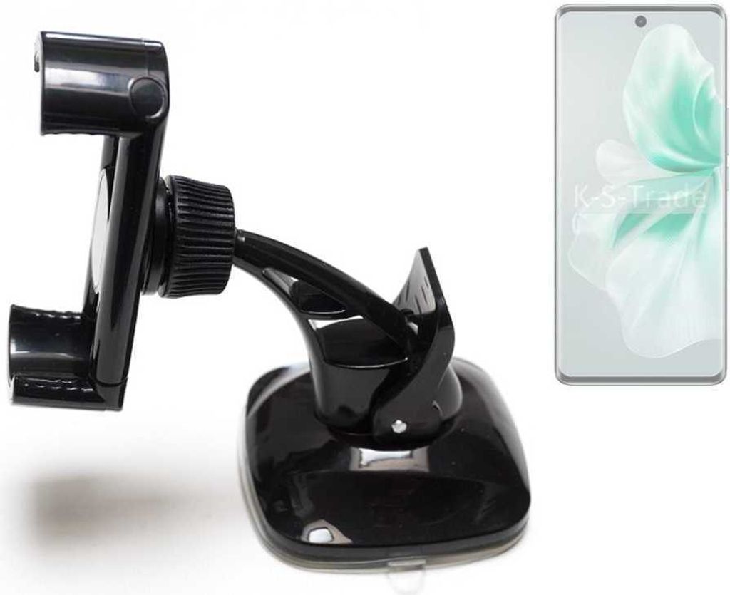 K-S-Trade kompakte Handy-Halterung Windschutzscheibe kompatibel mit Vivo V30 Armaturenbrett schwarz Autohalterung KFZ Halter Scheiben-Halterung