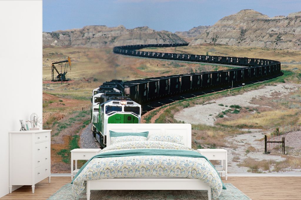 MuchoWow Fototapete für Wohnzimmer oder Schlafzimmer Wandtapete Vinyl Motivtapete Ein langer Dampfzug in den Vereinigten Staaten - 360x240 cm - ...
