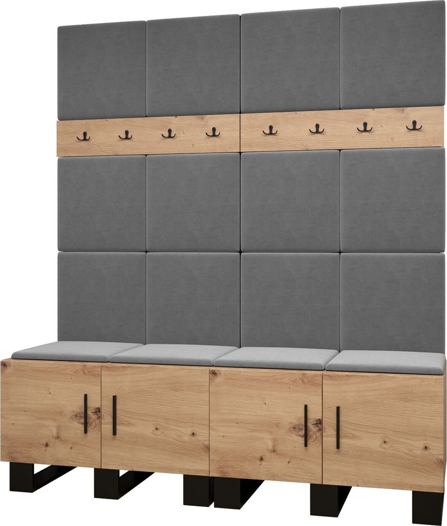 Garderobe ARTIN Set 3 mit gepolsterten Paneelen Industrial Design