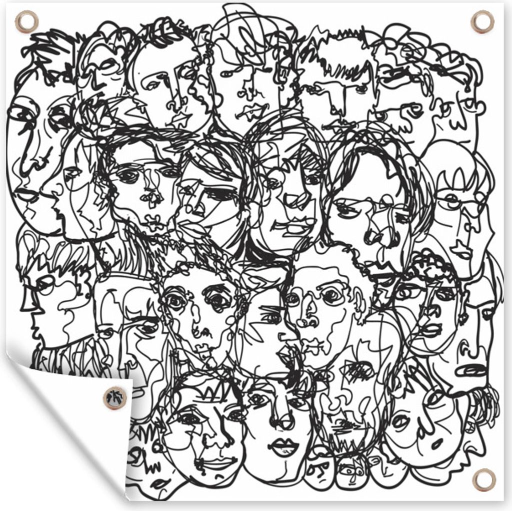 MuchoWow 40x30 cm Outdoor-Poster Gartendeko Sichtschutz Garten Poster für den Garten Eine abstrakte schwarz-weiße Illustration von Gesichtern