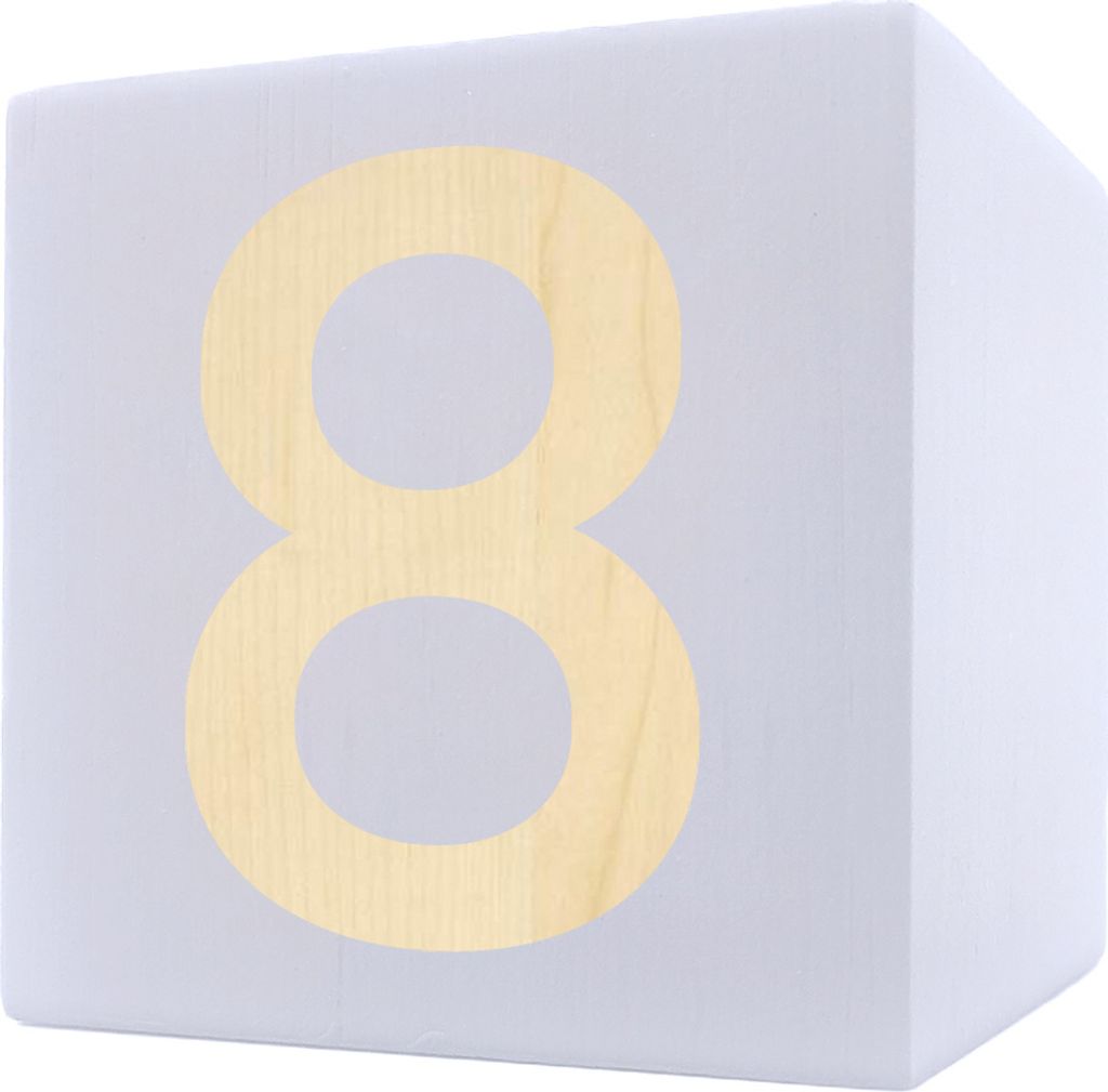 Holzbuchstabe Würfel, 5 x 5 cm, weiß, Zahl 8
