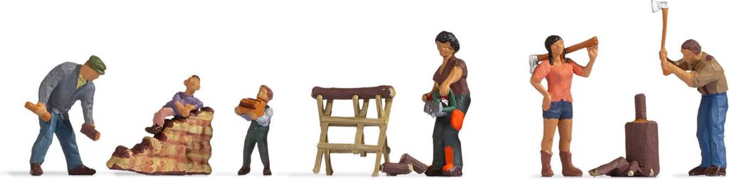 NOCH Holz machen, Miniatur Holzarbeiten Set, 6 Figuren in Arbeitskleidung für Modellbau im Winter, Spur H0