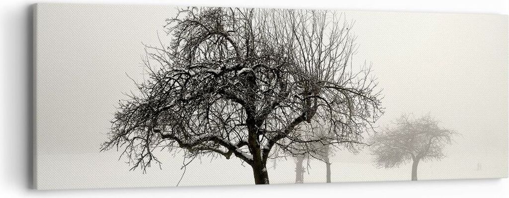 Bild auf Leinwand - Leinwandbild - Einteilig - Bäume Schnee Nebel - 90x30cm - Wand Bild - Wanddeko - Wandbilder - Leinwanddruck - Bilder - Wanddek...