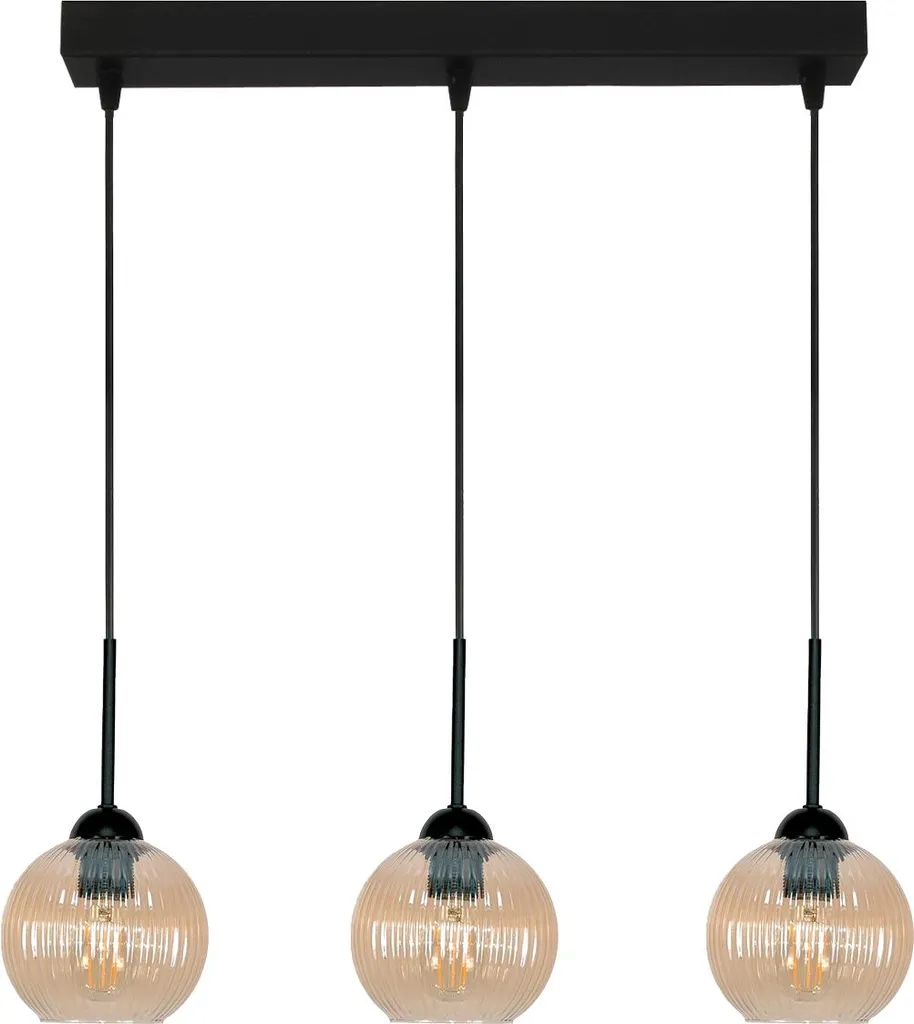 Lampada Verticale 15-034 Vetro Ambra | Lampadario Nero Design Moderno