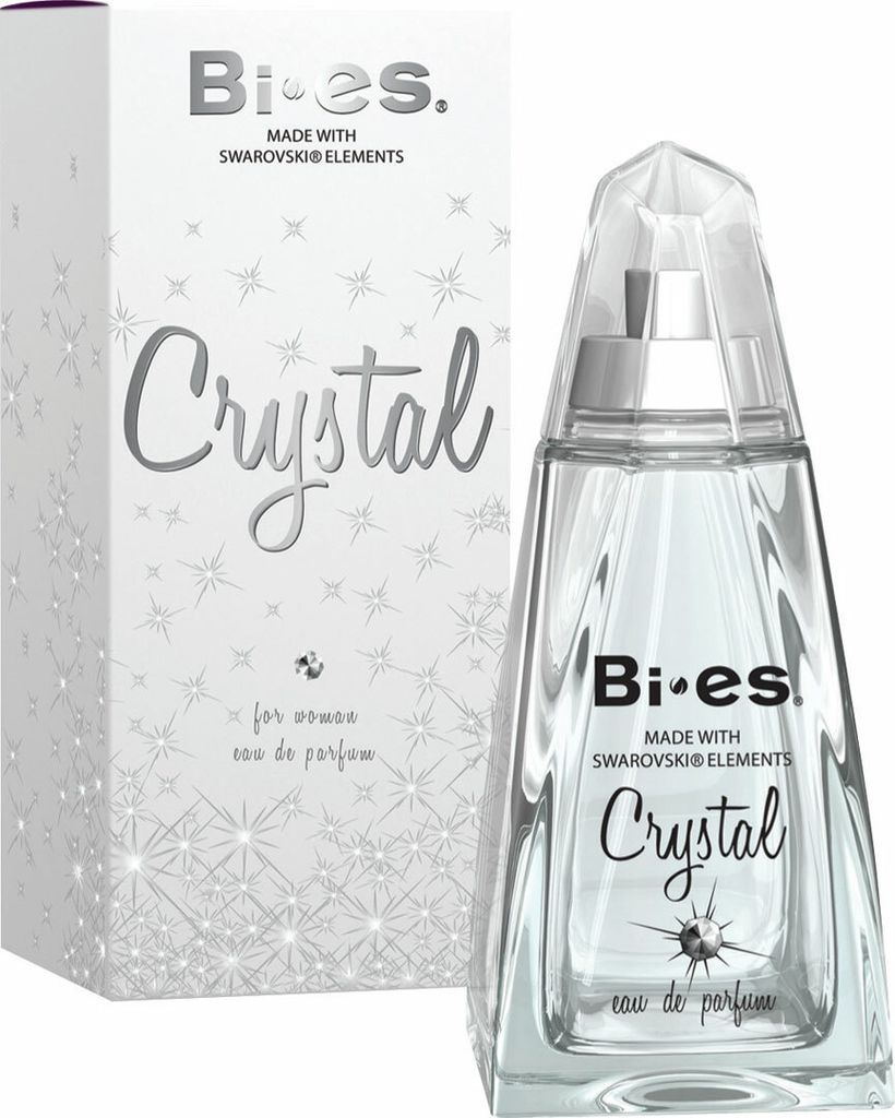 A perfume bottle and its packaging are displayed against a white background.