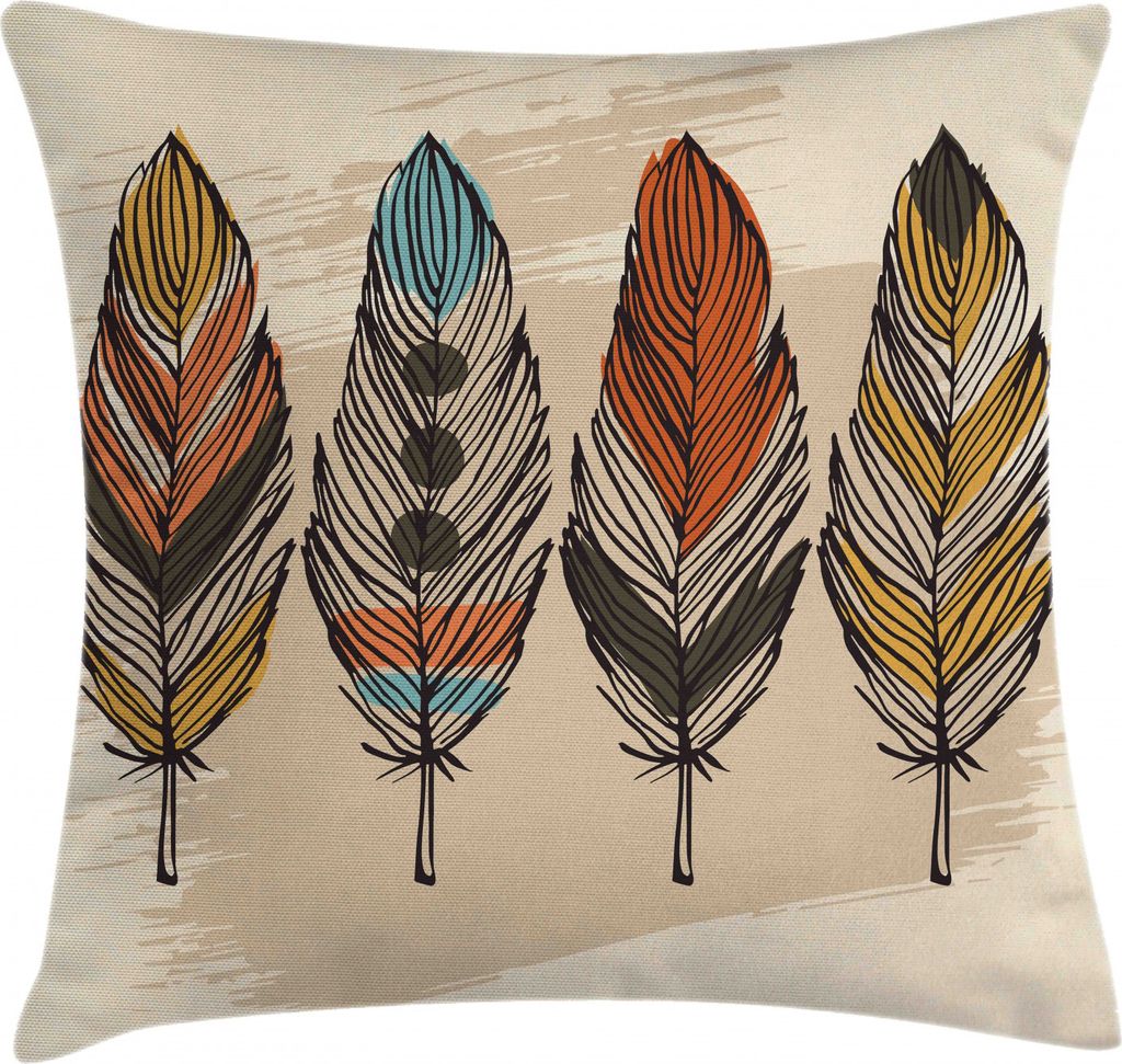 ABAKUHAUS Feder Kissenbezug, Hand Drawn Quills Mutter, für den Innen oder Außen Bereich geeignet mit Reißverschluß Waschbarer Stoff, 60 x 60 cm...