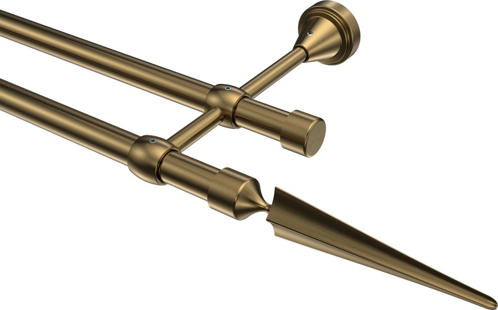 Interdeco Gardinenstange / Vorhangstange Messing Antik, Typ Primus Lorenzo (Speer), 16 mm Ø 2-läufig, 180 cm