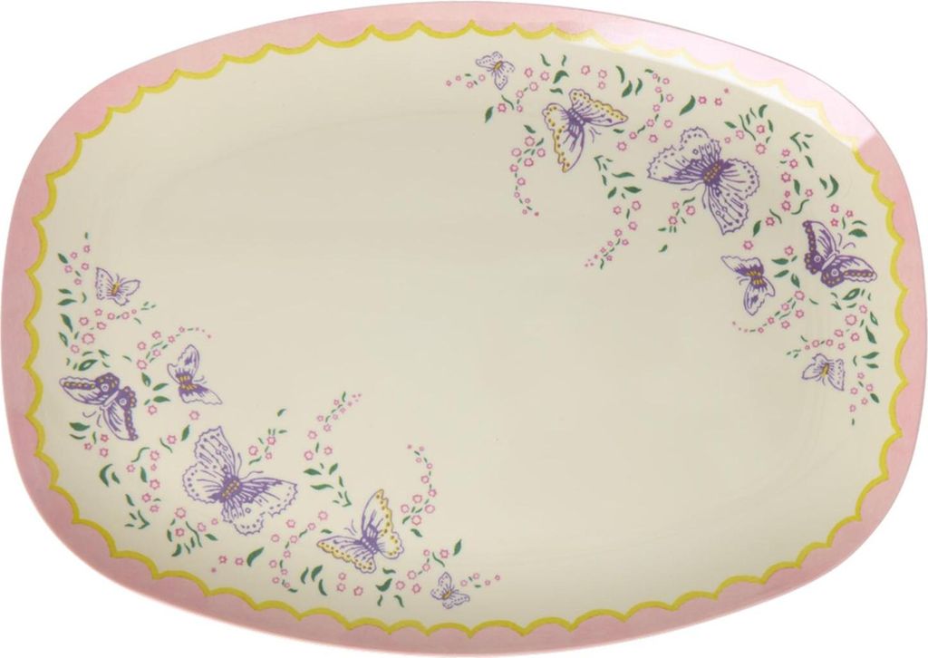Rice Melamin Teller Rechteckig - Spreize deien Flügel Motiv Creme 30 x 22 cm