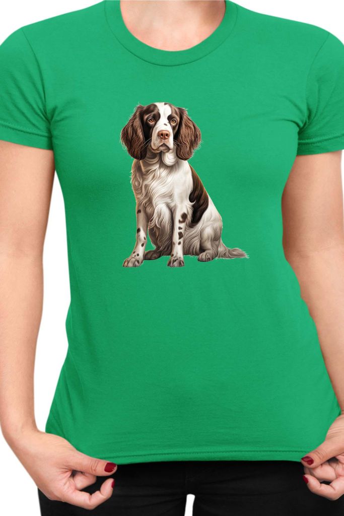 Damen T-Shirt Dogs Breeds English Springer Spaniel Dog Breed 006, Lady M / Grün