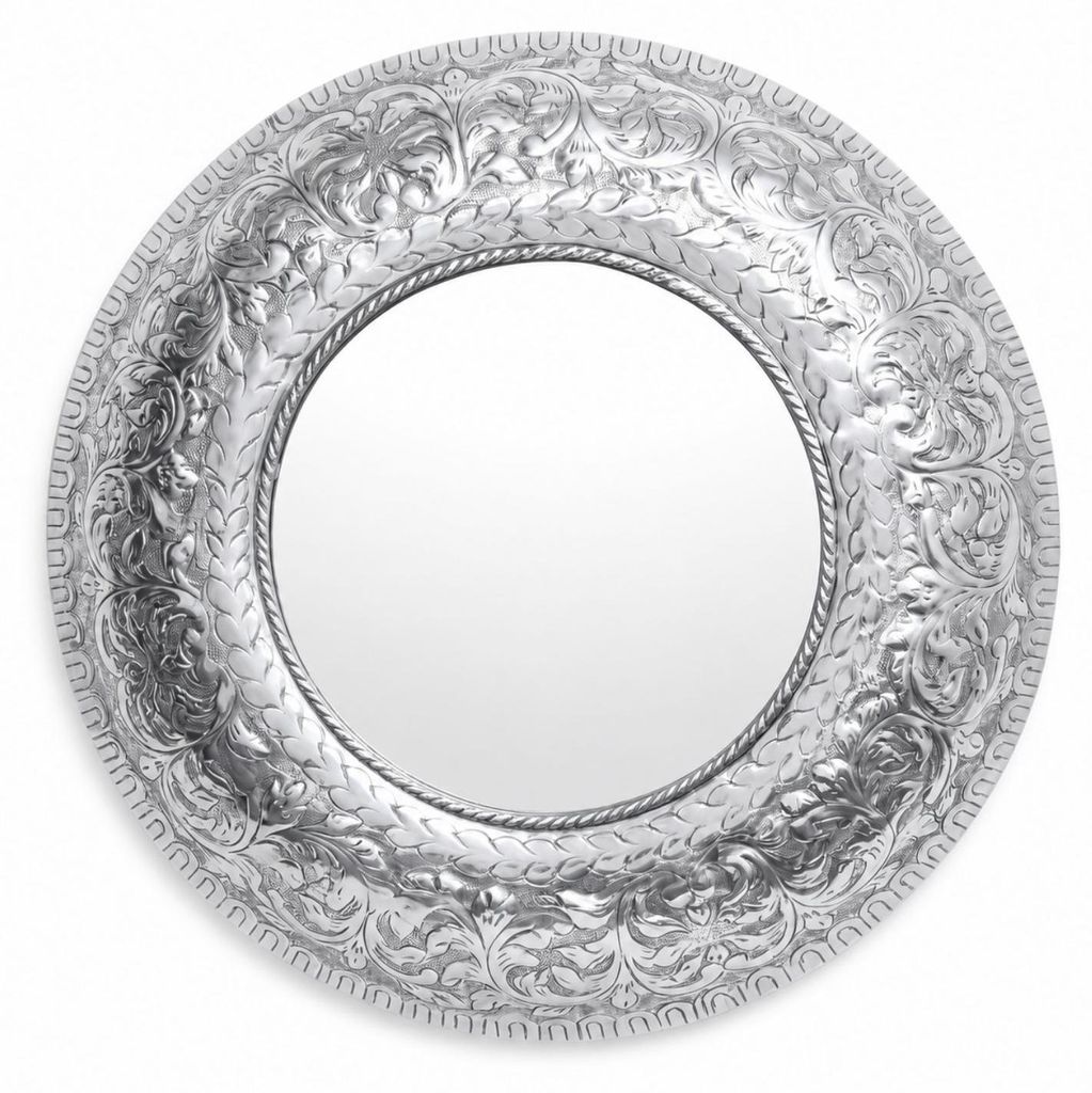 Spiegel Wandspiegel Baltic XXL rund Silber ø 80cm groß | Großer Marokkanischer Flurspiegel Modern Design mit Rahmen | Runder Vintage Badspiegel ...