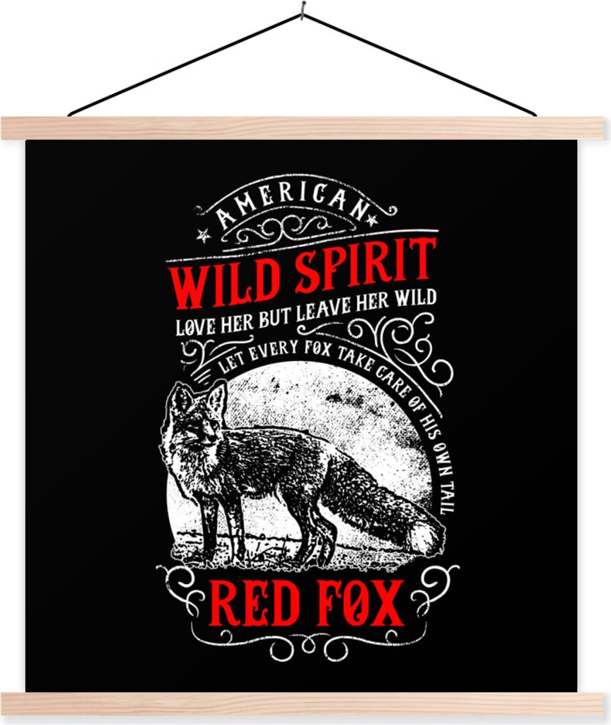 MuchoWow Textilposter Fuchs - Jahrgang - Zitat 120x120 cm mit holzfarbenen Rahmen - Textil-Poster