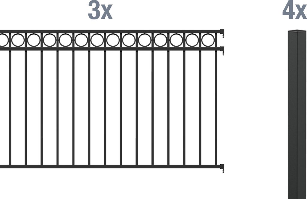 Alberts Zaunkomplettset Circle, zum Einbetonieren matt-schwarz | Höhe 120 cm | Länge 6 m