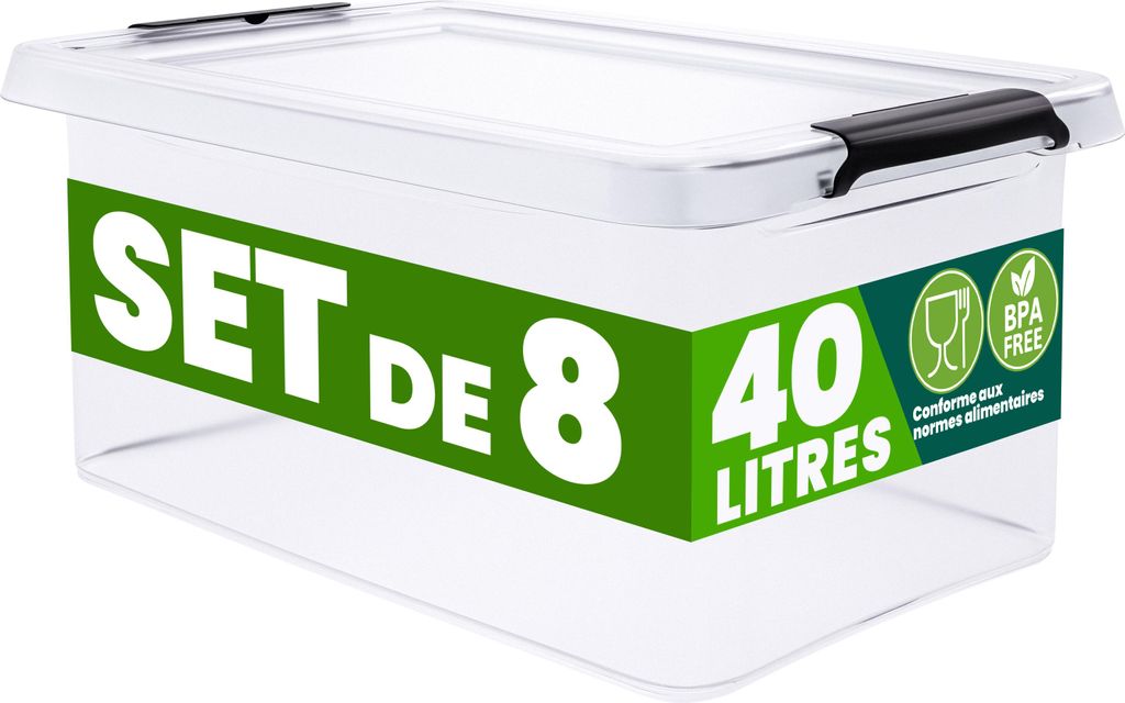 DEUBA® 8x Boîte de rangement 40L en plastique transparent Image du produit 