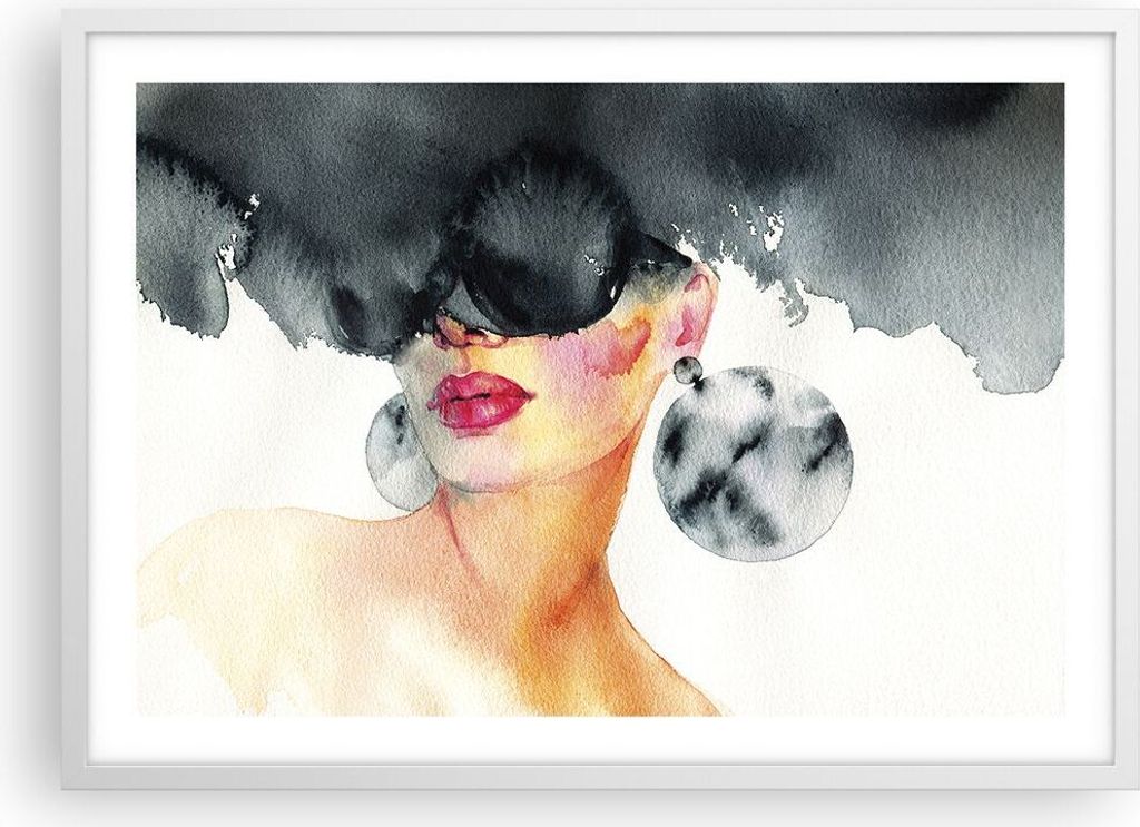 Gerahmtes Poster - Weißer Rahmen - Aquarell Modell Brille - 70x50 cm - Wand Bild - Wanddeko - Wandbilder - Kunstposter - Wandposter - Bilderrahmen...