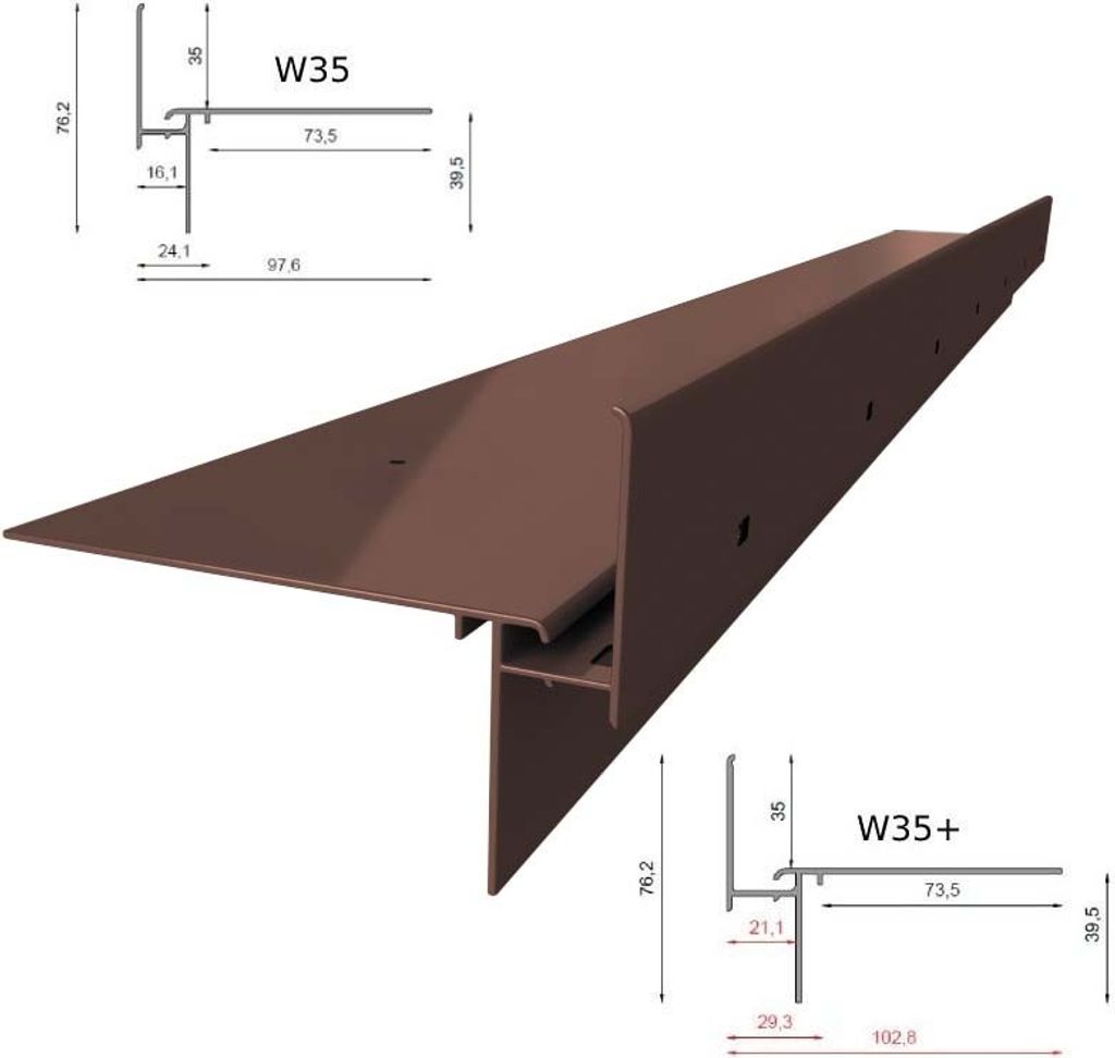 Renoplast Aluminium Traufprofil W35+ Belüftungsboden, Profil 200cm, Braun