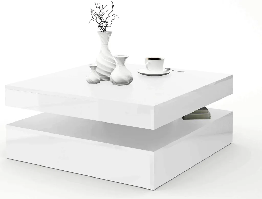 Table basse rotative 78x78 cm blanche pour salon moderne et convivial - 4