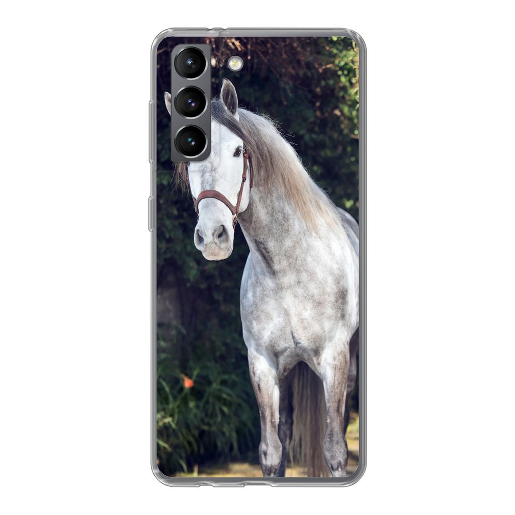 MuchoWow Handyhülle Schutzhülle Hülle für Samsung Galaxy S21 Pferd - Halfter - Natur Silikon Softcase Handy Hülle - Softcase