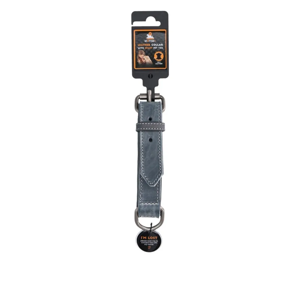 Collier pour chien en cuir véritable gris Spotted ! Pro 40cm Confort