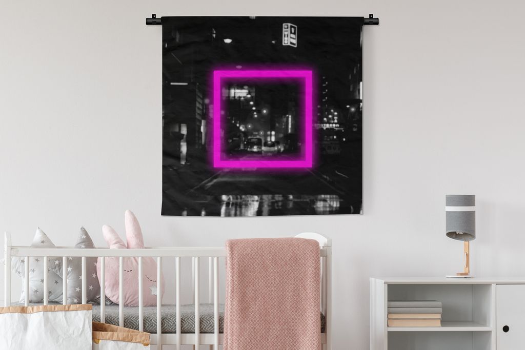 MuchoWow® Wandteppich Wandbehang Spiele - Neon - Rosa 90x90 Produktbild 